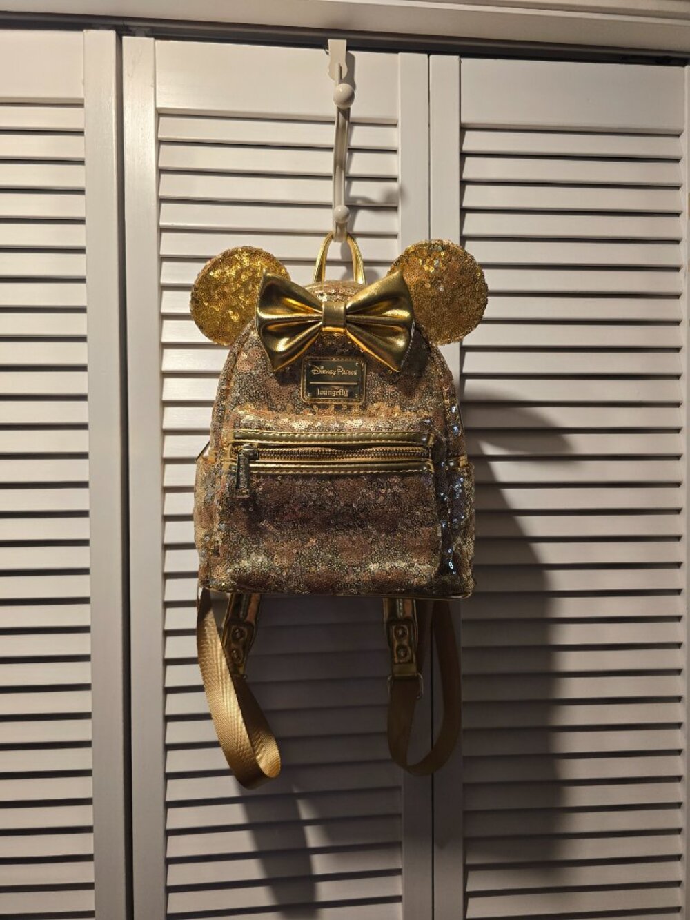 Disney Parks Loungefly Minnie Mouse Gold Sequin Mini Backpack + Ears